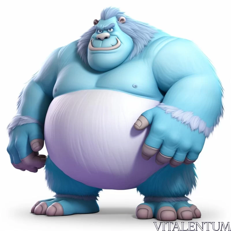 Gigantic Cartoon Character in Light Blue and White AI Image