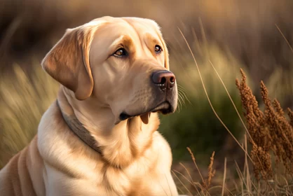 Golden Labrador in Tall Grass - Intense Lighting Close-up