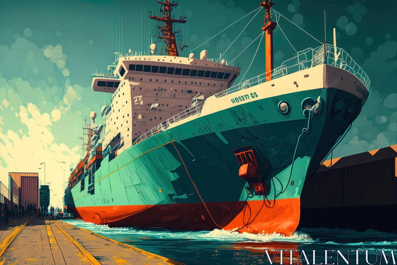 AI ART Retro Pop Art Inspired Large Ship at Dock