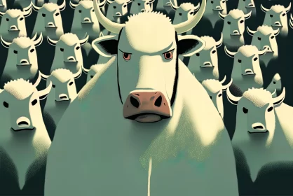 White Cow in Crowd: A Bold Graphic Illustration
