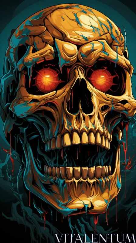Crazed Anime Skull Wallpaper - An Artistic Confluence of Light Blue and Dark Amber AI Image