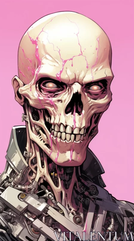 AI ART Cyberpunk-Inspired Skeleton Artwork with Pink Highlights