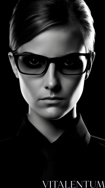 Mysterious Woman in Glasses - Noir Comic Art Style AI Image