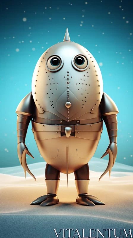 Surrealistic Futuristic Character in Snowy Field AI Image