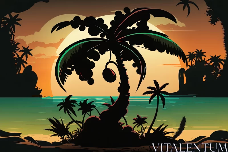 Tropical Island Adventure: Amber and Cyan Sunset AI Image