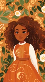 Girl in Orange Dress: A Folkloric Children's Portrait AI Image