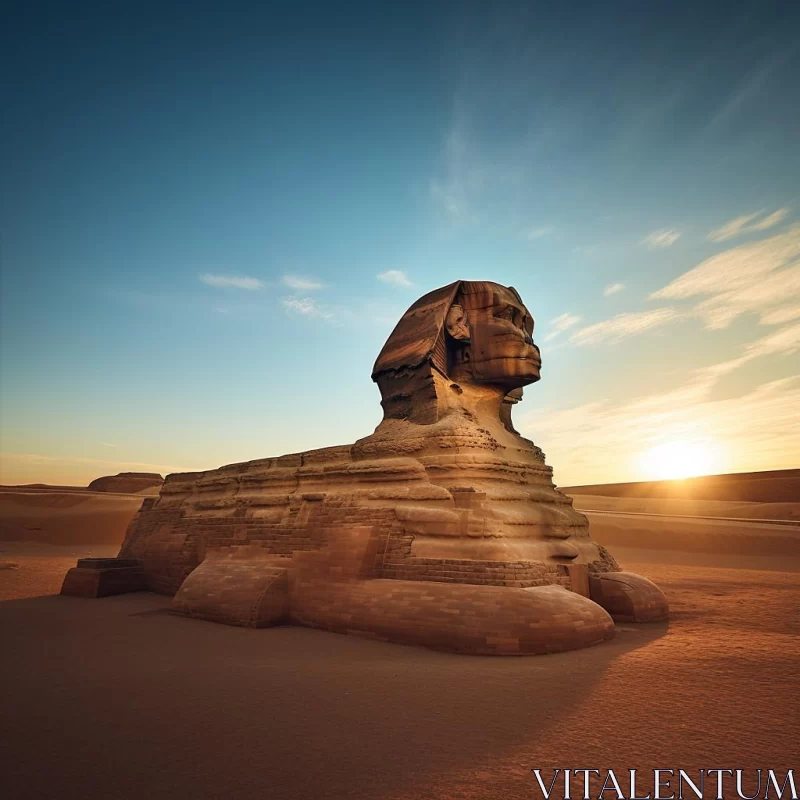 Nostalgic Egyptian Sphinx in Desert Sunset Landscape AI Image