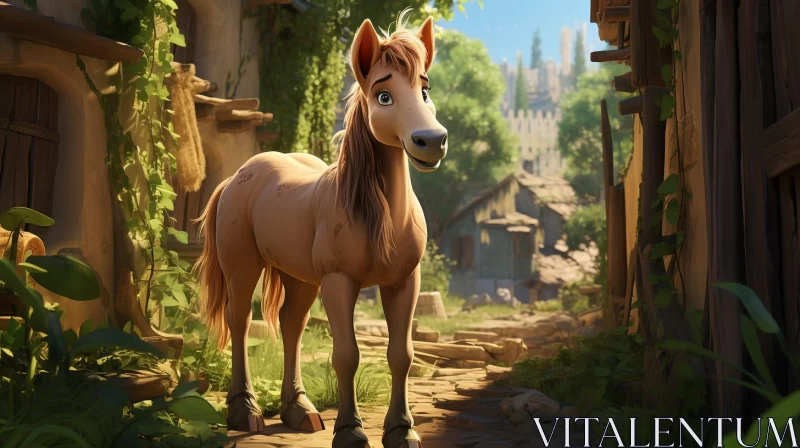 Animated Horse in Rustic Alley - A Disney Inspired Game Art AI Image