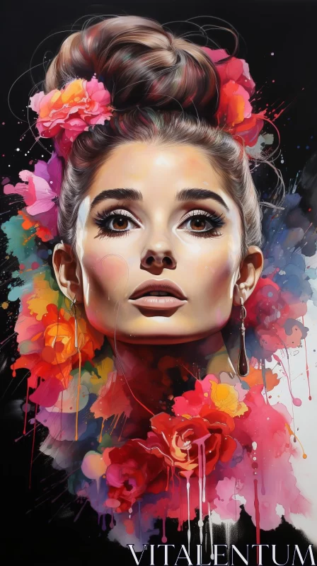 AI ART Bold and Colorful Floral Woman Artwork