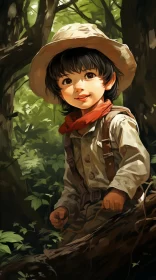 Boy's Forest Adventure: A Blend of Anime and Western Portraits AI Image
