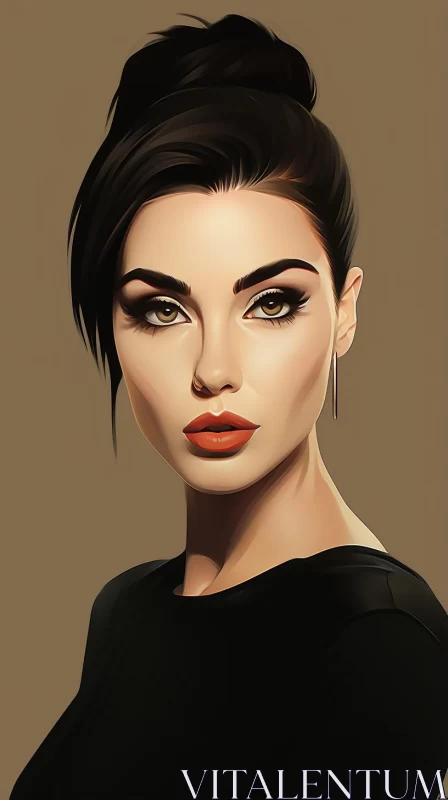 Charming Woman Illustration in Dark Tones and Golden Eyes AI Image