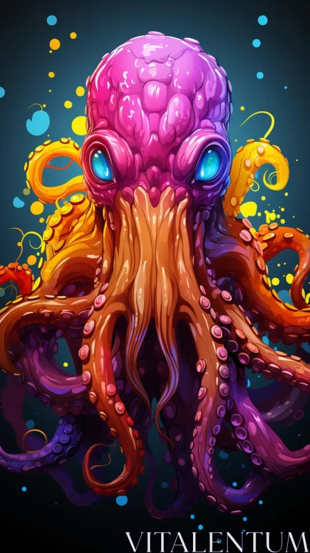 Colorful Octopus Illustration on Blue Background AI Image