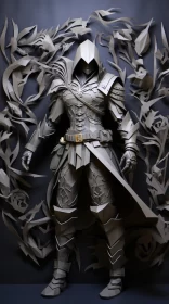 Intricate Paper Craft of Armored Fantasy Character AI Image