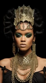 Rihanna Portrayed as a Queen in Golden Attire AI Image