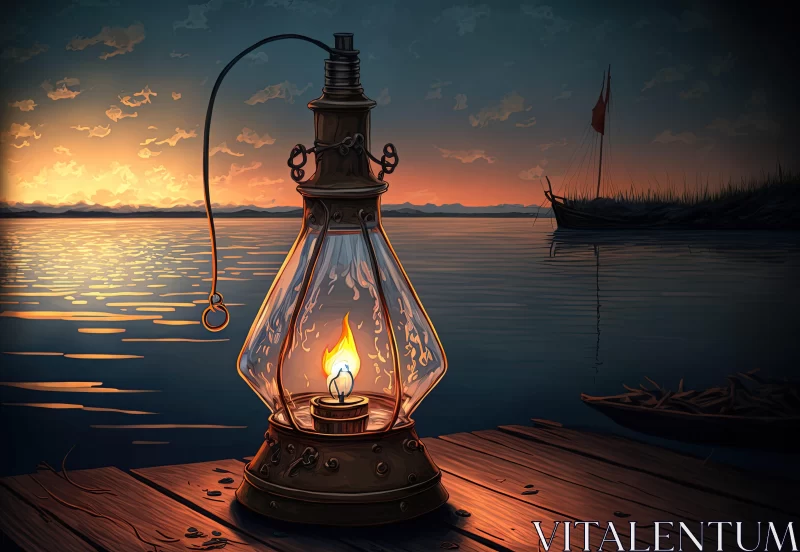Vintage Lamp on Dock - Detailed Nostalgic Artwork AI Image