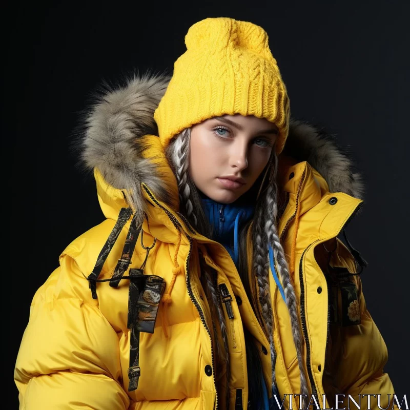 Fashion Portraiture - Adventure-themed Girl in Yellow Jacket AI Image