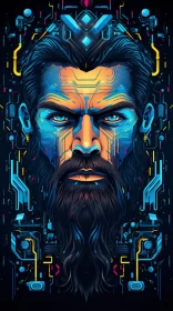 Tech-Inspired Art: Bearded Man and Machine Faces