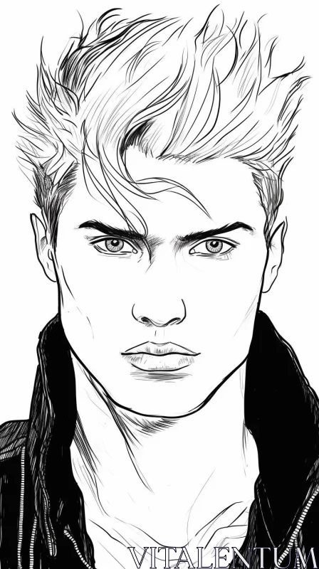 Edgy and Handsome Man: A Black and White Fashion Illustration AI Image