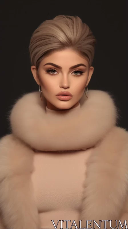 Elegant Woman in Fur Coat - A Study in Soft Lighting and Photorealism AI Image