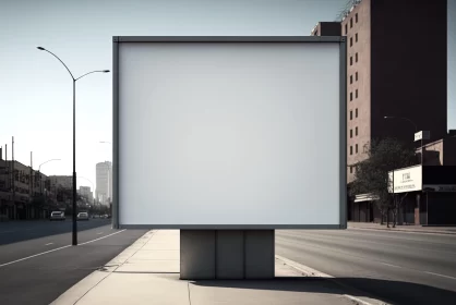Minimalist City Street with White Billboard - Architectural Focus AI Image