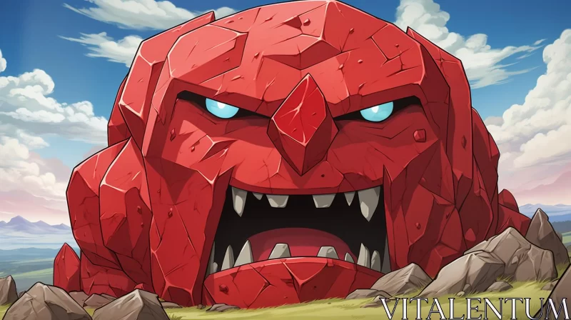 Red Monster from the Kingdom of Heroes - Cubist Anime Style AI Image