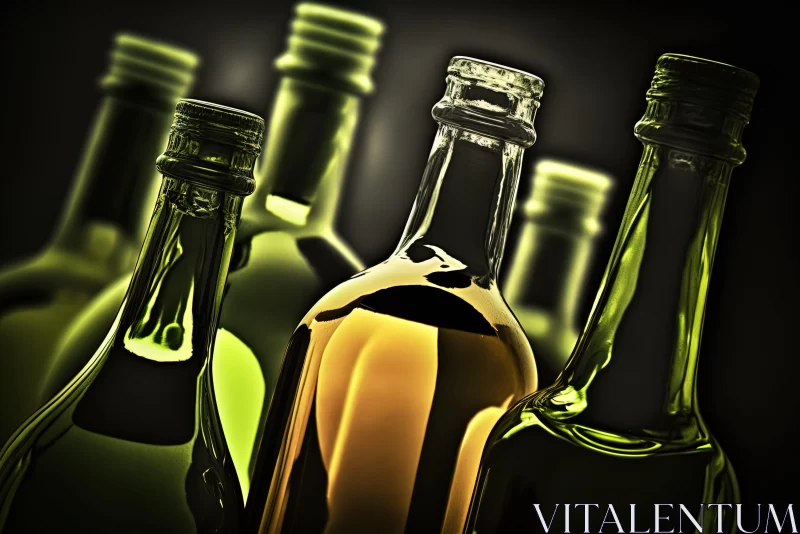 AI ART Still Life: Wine Bottles in Light Green and Dark Amber