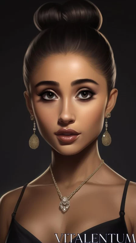 Ariana Grande Portrait in Light Gold and Dark Amber AI Image