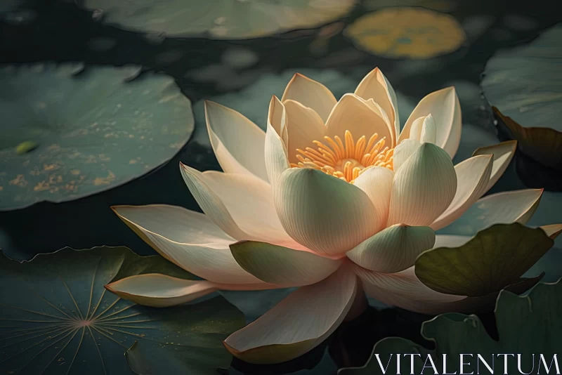 Beautiful White Lotus in Pond - Digital Art AI Image