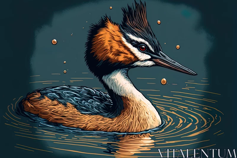 Bird Swimming in River - Pop Art Style Illustration AI Image