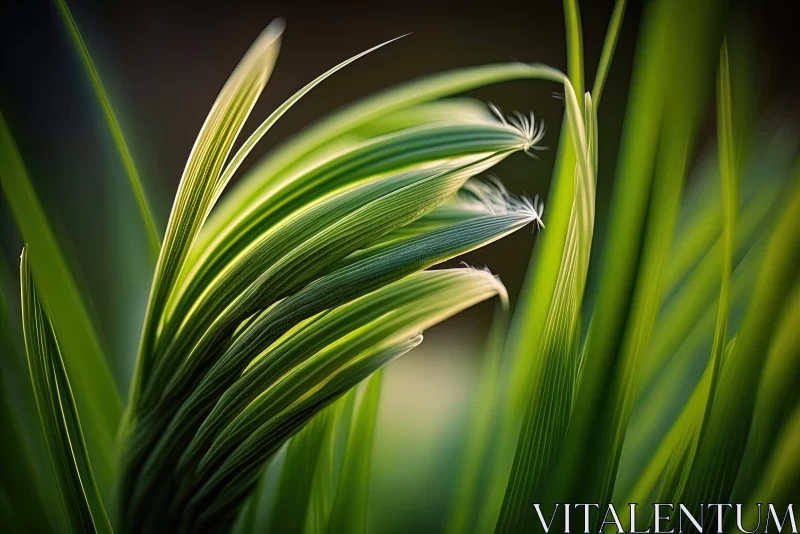 Closeup of a Sunlit Green Grass Stalk with Tropical Symbolism AI Image