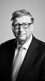 Monochrome Portrait of Bill Gates with Minimal Retouching AI Image