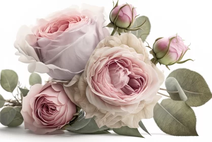 Timeless Artistry of Pink Roses on White Background