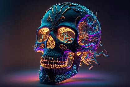 Colorful Skull Art - Surrealism in Vines and Neon AI Image
