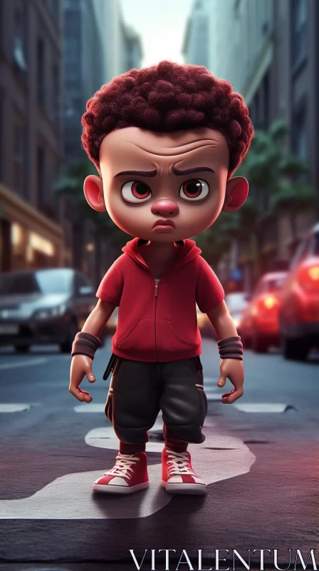 Edgy Cartoon Boy on City Street in Hip-Hop Style AI Image