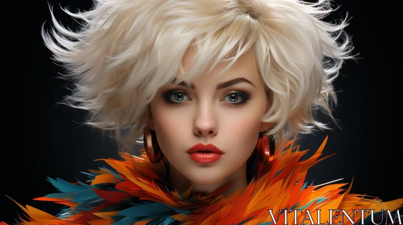 Retro Charm: A Woman in Colorful Feathers AI Image