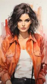 Urban Fashion Illustration - Woman in Orange Jacket