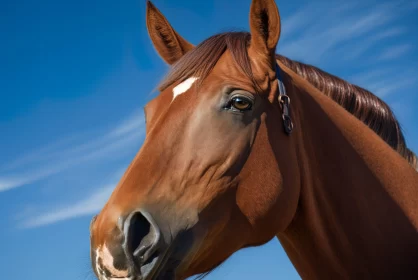 Brown Horse against Blue Sky: A Study in Portraiture AI Image