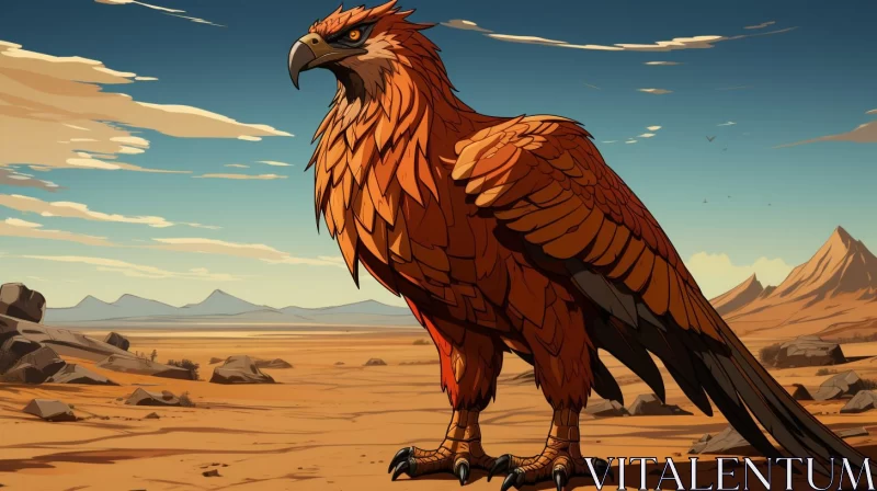 Orange Dragon-Eagle in Desert - Fantasy Game Art AI Image