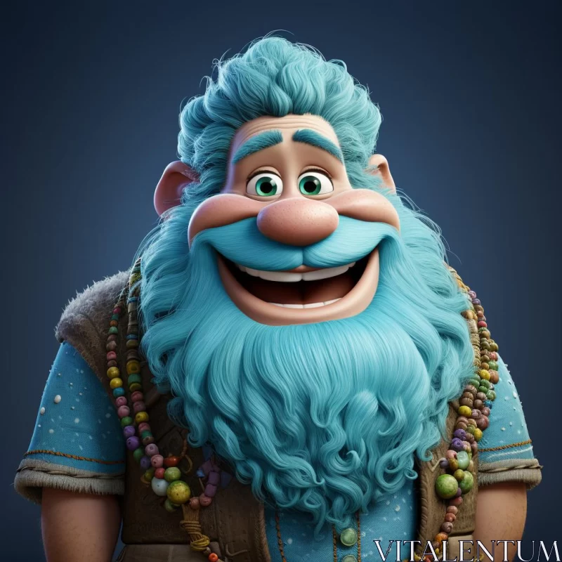 Blue Bearded Animated Character - Cheerful and Playful AI Image