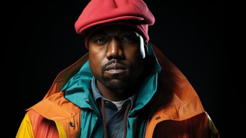 Kanye West in Vivid Attire: A Detailed Studio Portraiture AI Image