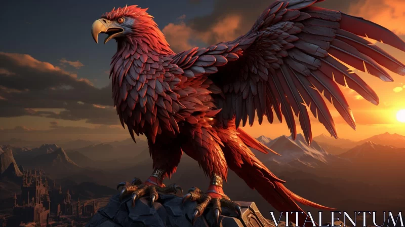 Majestic Red Eagle on Mountain at Sunset - A Characterful Animal Portrait AI Image