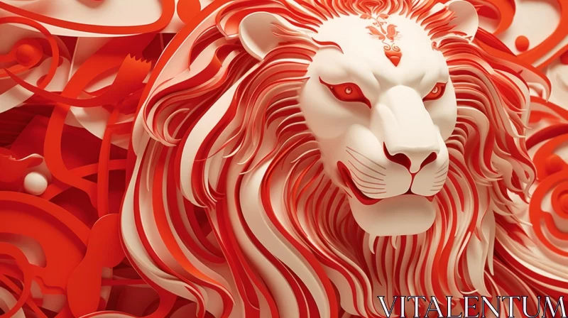 Red Paper Lion Sculpture Illustration - Chinese Art Influence AI Image