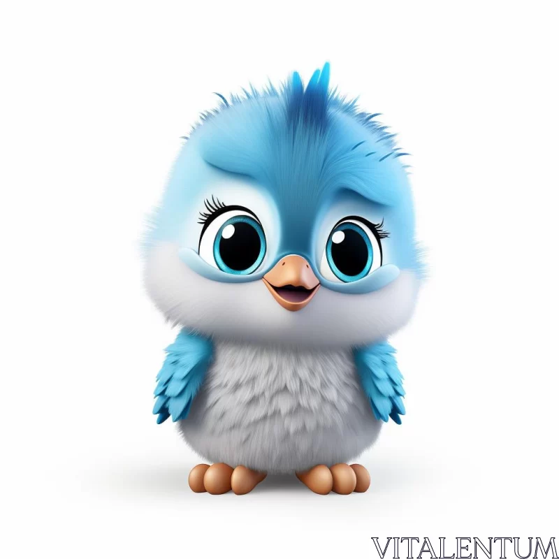Adorable Blue Cartoon Bird with Shiny Eyes on White Background AI Image