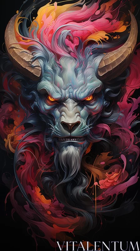 Colorful Demon Head Illustration: Manticore Meets Genre Painting AI Image