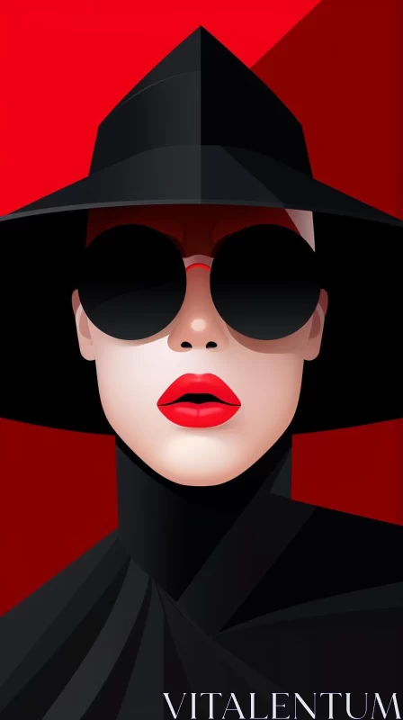 Graphic Illustration of Woman with Black Hat and Sunglasses AI Image