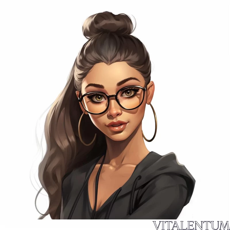 Hip-hop Styled Female Portrait with Glasses AI Image