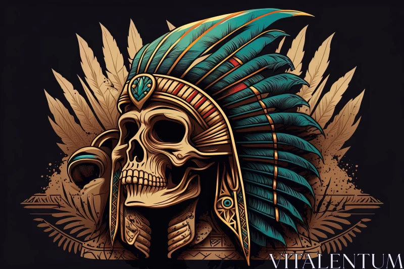 Indian Skull in Egyptian Art Style with Surrealistic Realism Elements AI Image