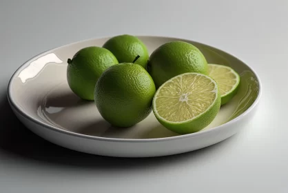 Monochromatic Still Life: Limes on Porcelain Plate
