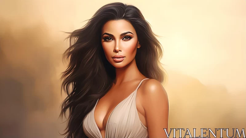 Kim Kardashian Stylized Digital Painting Wallpaper AI Image