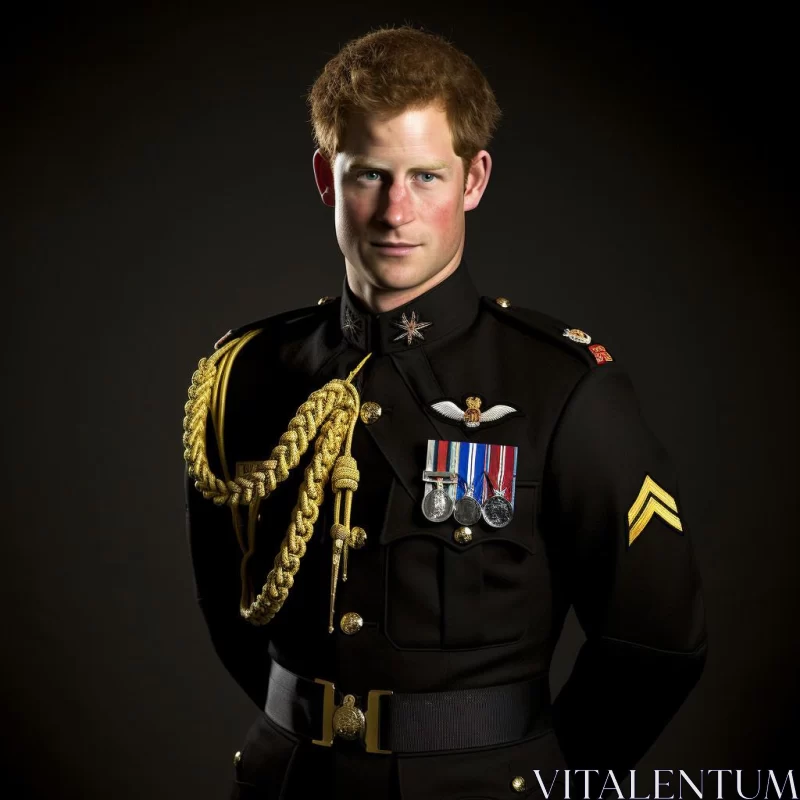 AI ART Prince Harry in Military Uniform - Chiaroscuro Style Portrait
